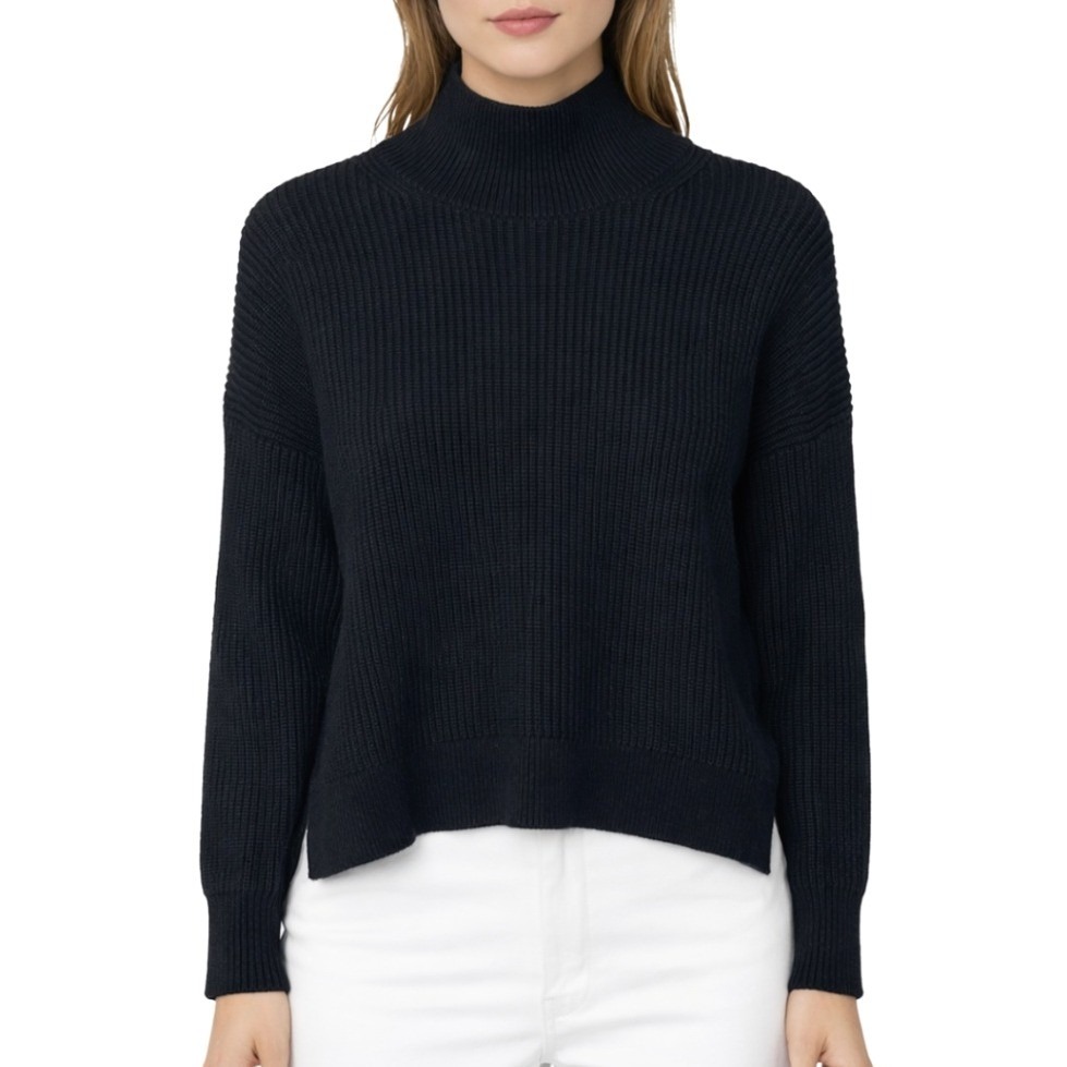 J.Crew Womens Ribbed Mockneck Chunky Sweater Black Bv348 Relaxed Fit Size Medium
